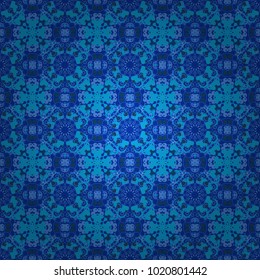 Vintage seamless pattern for print. Decorative arabic round lace ornate mandala. Vector illustration. Invitation, wedding card, national design. Mandala abstract colorful blue background.
