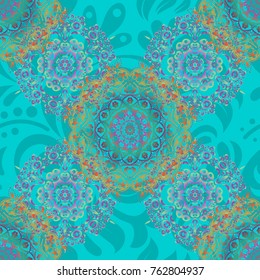 Vintage seamless pattern with purple and pink repeating elements. Oriental abstract vector classic pattern.