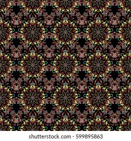 Vintage seamless pattern in red, beige and yellow colors. Seamless background. Elegant vector damask wallpaper.