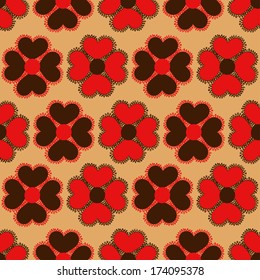 Vintage seamless pattern of red brown flowers