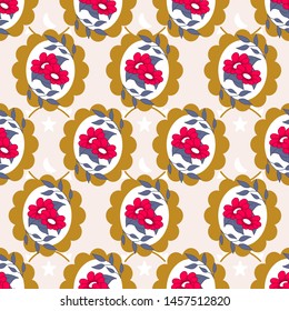 Vintage seamless pattern with red daisies, that can be used both on the web or in print, for surface design