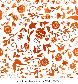 Vintage seamless pattern with red flowers on a white background