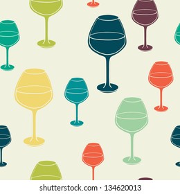 Vintage Seamless Pattern With Red Wine Glass Silhouettes. Vector Illustration.