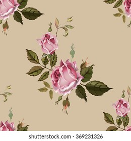 Vintage seamless pattern with roses. Old style.
