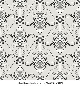 Vintage seamless pattern with scrolls and curls. Abstract floral ornament.