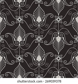 Vintage seamless pattern with scrolls and curls. Abstract floral ornament.