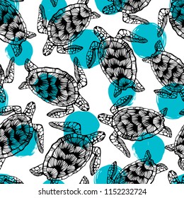 Vintage seamless pattern with sea turtles.