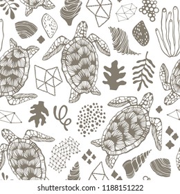 Vintage seamless pattern with sea turtles.