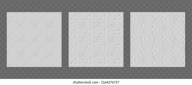 Vintage seamless pattern set. Background templates in old style with curls. Vector gray backdrops