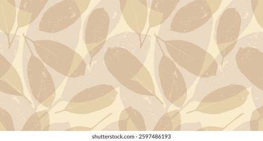 Vintage seamless pattern with shabby leaves. Scratched leaves pattern in brown tones. Background for vintage, autumn, spring banners, cards, invitations, advertising