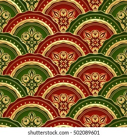 Vintage seamless pattern with shiny gradient circles, vector