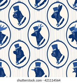 Vintage seamless pattern with silhouette of animals