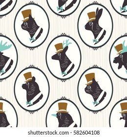 Vintage seamless pattern with silhouette of animals