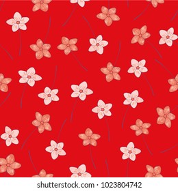 Vintage seamless pattern with small flowers on a red background vector illustration