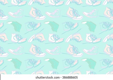 Vintage seamless pattern of sneakers. 10 eps
