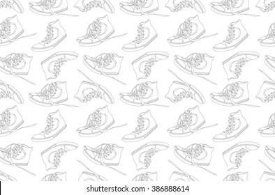 Vintage seamless pattern of sneakers. 10 eps