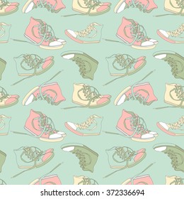 Vintage seamless pattern of sneakers