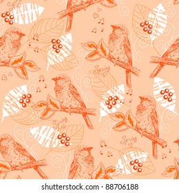 Vintage seamless pattern with sparrows
