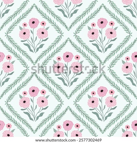 Vintage seamless pattern with spring floral bouquets and branches,  charming delicate wallpaper, trendy background