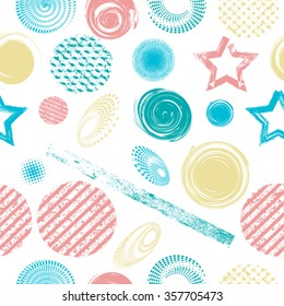 Vintage Seamless Pattern with Star Shapes . Grunge Style Background . Retro Texture.