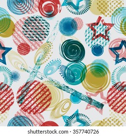 Vintage Seamless Pattern with Star Shapes . Grunge Style Background . Retro Texture.
