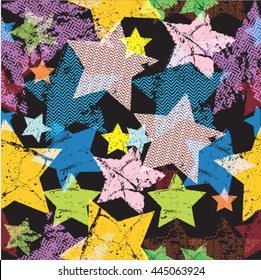 Vintage Seamless Pattern with Star Shapes . Grunge Style Background . Retro Texture.