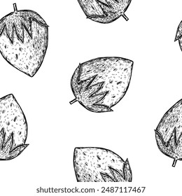 Vintage seamless pattern with strawberry in hand drawn sketch style