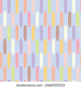 Vintage seamless pattern with surf boards. Abstract geometric wallpaper with surfboard shapes. Groovy vector background in style of retro. Colorful sporty summer design for textile, paper, wrap