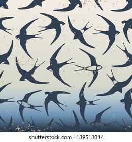Vintage seamless pattern ,Swallows in the clouds. Background increase, swallows propagated