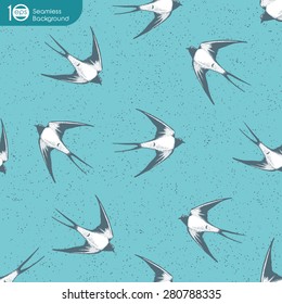 Vintage seamless pattern , Swallows in the clouds.