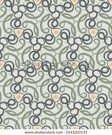Vintage seamless pattern with swirls. Overlapping art forms, stripes, segments are grouped and arranged in a certain order. Vector. 