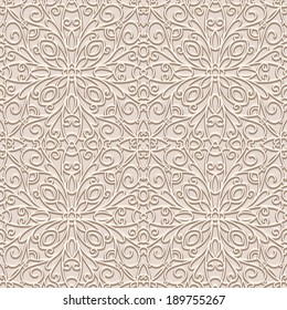 Vintage seamless pattern, swirly vector ornamental background