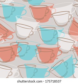 vintage seamless pattern with tea cups