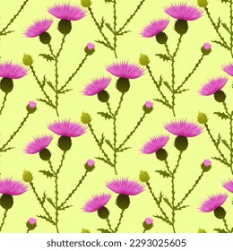 Vintage seamless pattern with thistle flowers