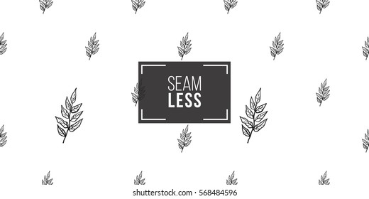 Vintage seamless pattern with tree branch. Background for eco forest wedding or autumn celebrations. Black floral rustic symbols and elements on white hand drawing style.