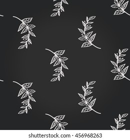 Vintage seamless pattern with tree sprig. Background for eco forest wedding or autumn celebrations. Floral rustic symbols and elements in chalkboard hand drawing style.