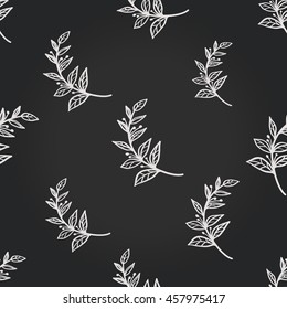 Vintage seamless pattern with tree sprig. Background for eco forest wedding or autumn celebrations. Floral rustic symbols and elements in chalkboard hand drawing style.