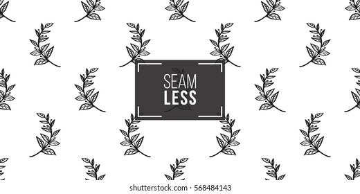 Vintage seamless pattern with tree sprig. Background for eco forest wedding or autumn celebrations. Black floral rustic symbols and elements on white hand drawing style.