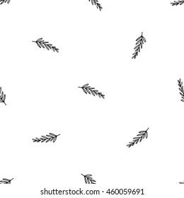 Vintage seamless pattern with tree twig. Background for eco forest autumn celebrations. Black floral rustic symbols on white hand drawing style.