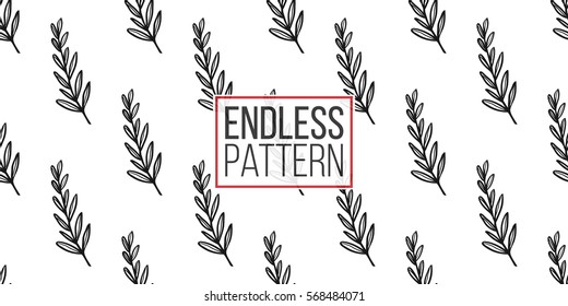 Vintage seamless pattern with tree twig. Background for eco forest wedding or autumn celebrations. Black floral rustic symbols and elements on white hand drawing style.