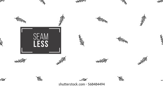 Vintage seamless pattern with tree twig. Background for eco forest wedding or autumn celebrations. Black floral rustic symbols and elements on white hand drawing style.