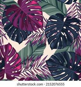 Vintage seamless pattern. Tropical botanical leaves. Design for card, fabric, print, greeting, cloth, poster, clothes, textile.