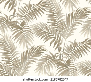 Vintage seamless pattern with tropical palm leaves. Realistic style. Foliage summer background. Vector illustration.