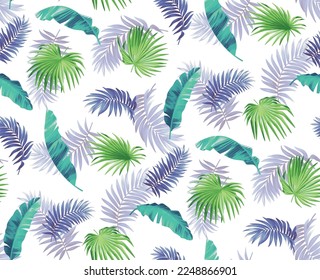 Vintage nahtlose Muster mit tropischen Pflanzen. Palmenblätter im realistischen Stil. Vektorbotanische Illustration. Hawaiianisches Sommerdesign für Tapeten, Hochzeitseinladung und Grußkarte.