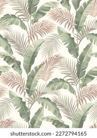 Vintage nahtlose Muster mit tropischen Pflanzen. Palmenblätter im realistischen Stil. Vektorbotanische Illustration. Foliage-Design für Tapete, Wickelpapier, Hochzeitseinladung und Grußkarte.