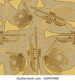 Vintage seamless pattern of trumpets