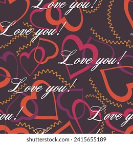 Vintage seamless pattern for Valentine's Day. Vector illustration for celebration, party, holiday, invitation and Your project. Modern creative style.