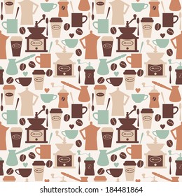 Vintage seamless pattern with vector coffee illustrations