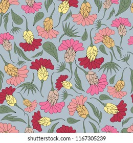 Vintage Seamless pattern vector with flowers. Hand drawing illustration with wild floral for fashion ,fabric, and all prints