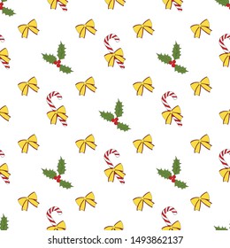 Vintage seamless pattern with vector holly pattern for paper design. Happy new year decoration. Vector graphic. Vector festive illustration. Holly berry christmas icon. Season greeting.